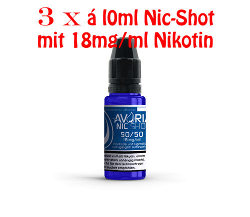 3 x Nikotin Shot á 10ml - 18mg Nikotin - VPG 50/50