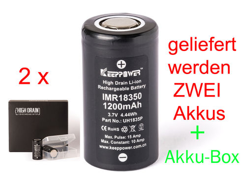 2 x Keeppower IMR 18350 - 1200mAh 10A (15A) Lithium-Ionen Akku - Flachkopf