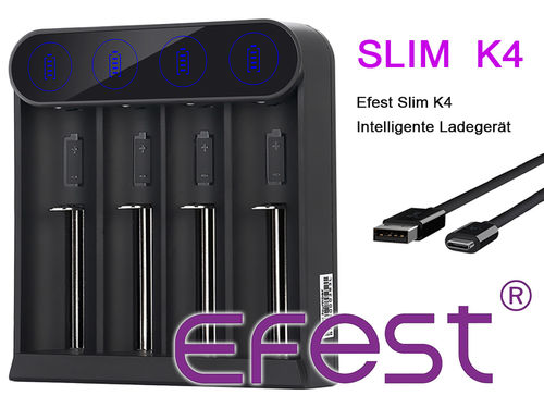 Efest SLIM K4 - 4 Schacht Ladegerät für Li-Ionen Akkus - 3,6V /3,7V - USB-C