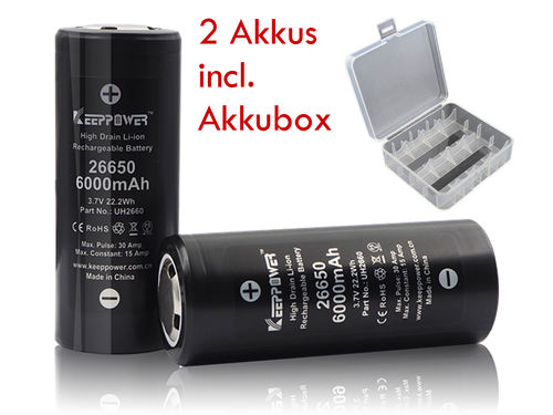Keeppower IMR 26650 - 6000 mAh - 15A - Li-Ion Akku - incl. Akkubox